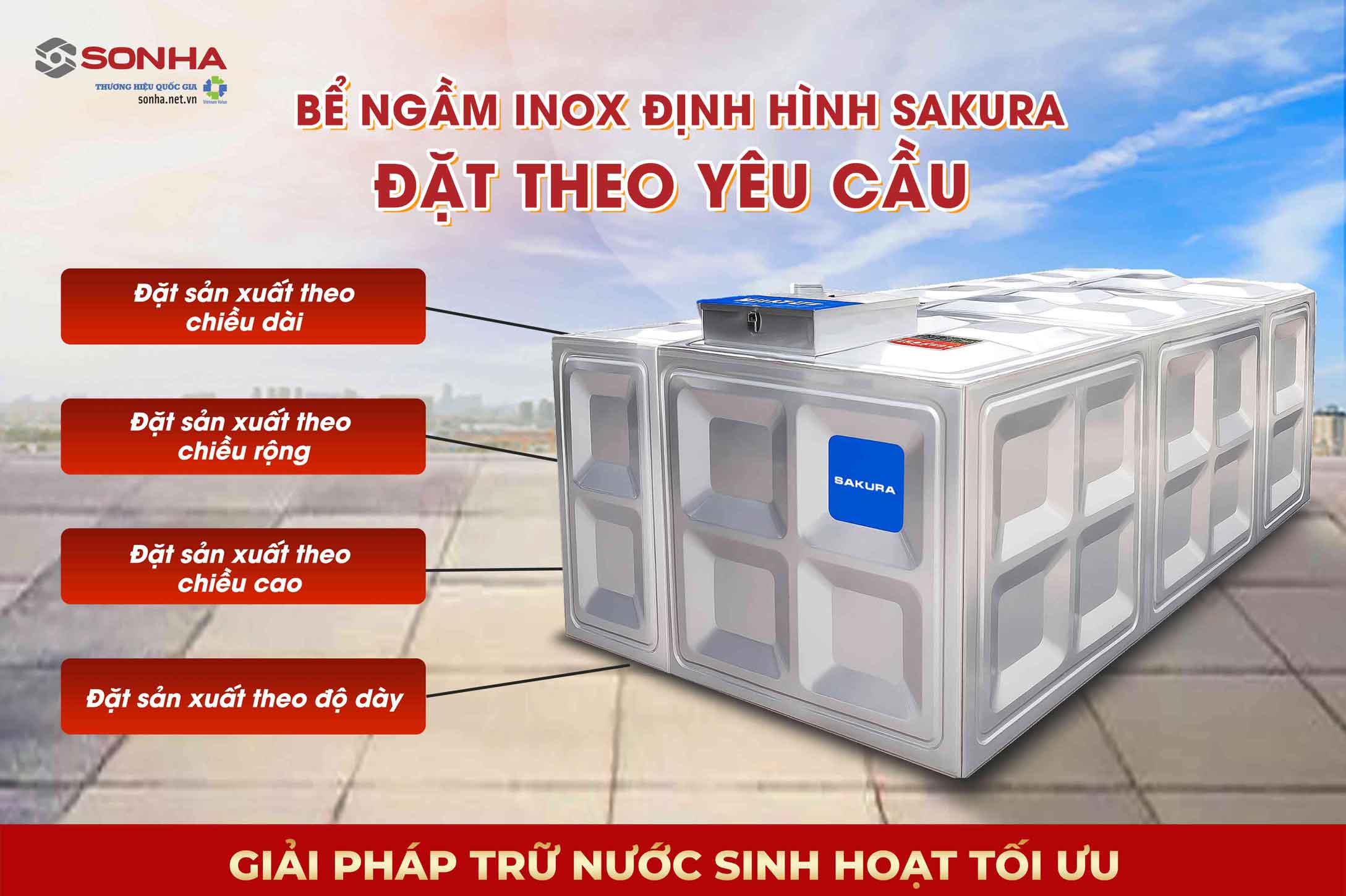 Bể inox ngầm định hình Sakura đặt theo yêu cầu phù hợp với nhu cầu người dùng