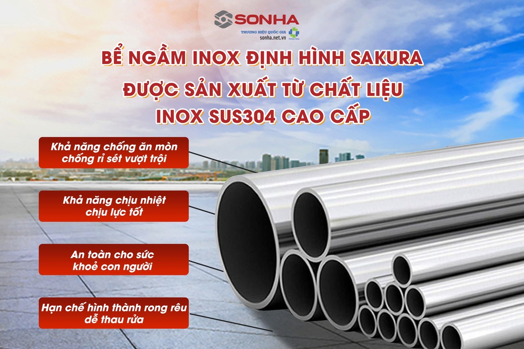 Bể inox ngầm định hình Sakura đặt theo yêu cầu được sản xuất từ inox 304 cao cấp