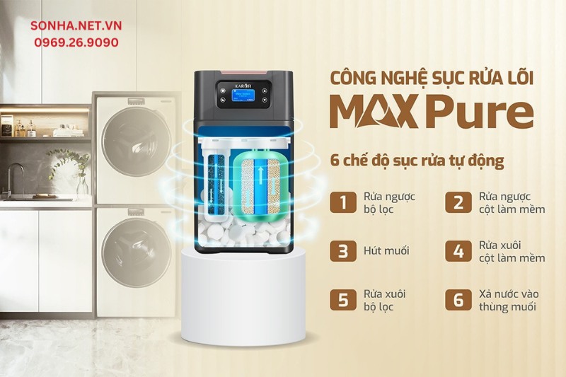 Bộ lọc nước đầu nguồn Karofi P01 được trang bị cơ chế tự động sục rửa