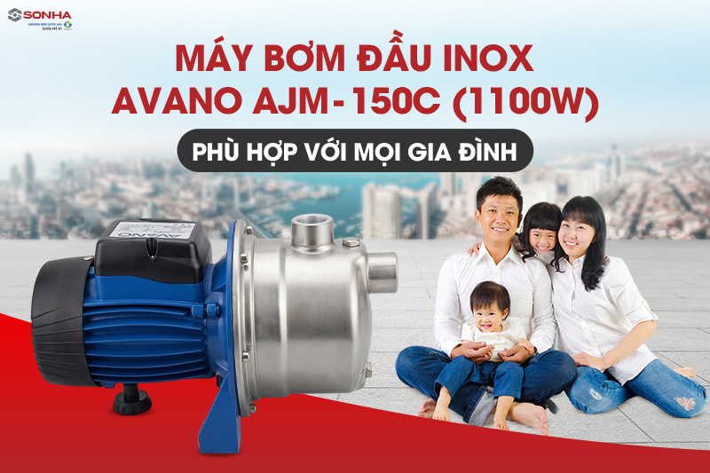 Siêu phẩm máy bơm nước đầu inox Avano AJm-150C (1100W)