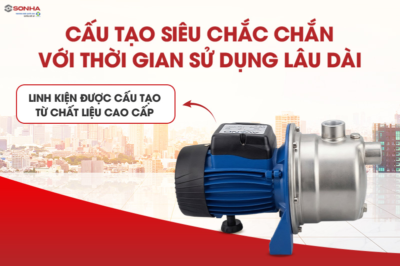 Máy bơm nước Avano AJm-100C được cấu tạo từ chất liệu cao cấp