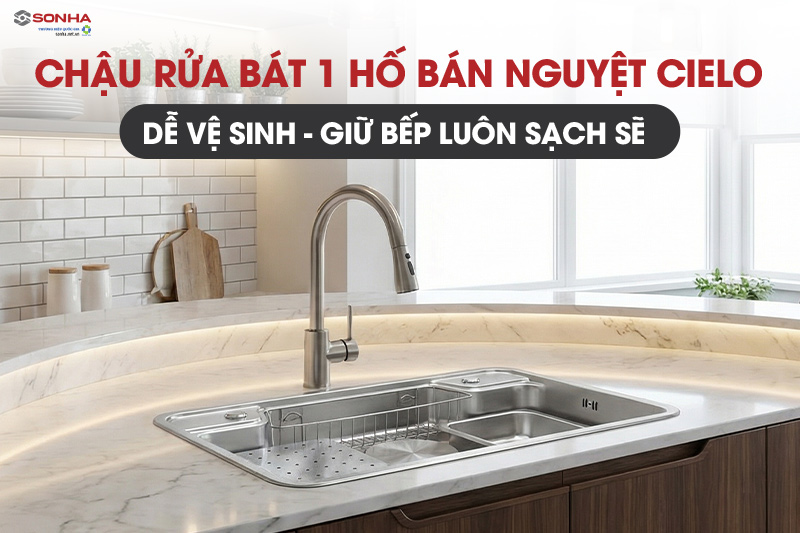 Chậu b&aacute;n nguyệt 1 hố Cielo sở hữu bề mặt nhẵn b&oacute;ng, dễ vệ sinh