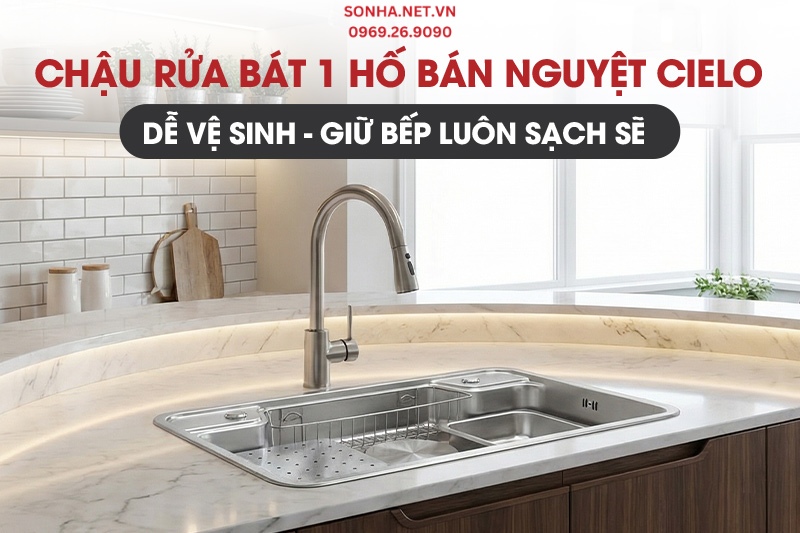Chậu b&aacute;n nguyệt 1 hố Cielo sở hữu bề mặt nhẵn b&oacute;ng, dễ vệ sinh
