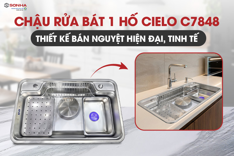 Chậu 1 hố C7848 sở hữu thiết kế b&aacute;n nguyệt hiện đại, tinh tế