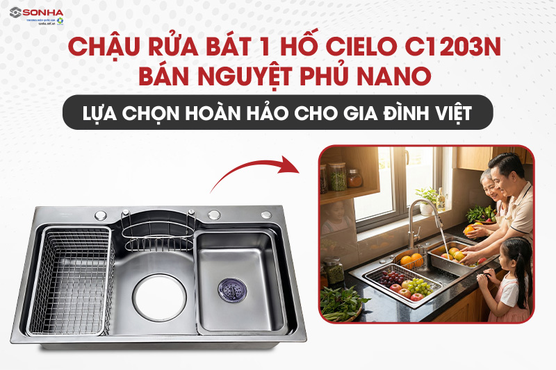 Chậu rửa b&aacute;t 1 hố b&aacute;n nguyệt Cielo C1203N cao cấp, bền bỉ