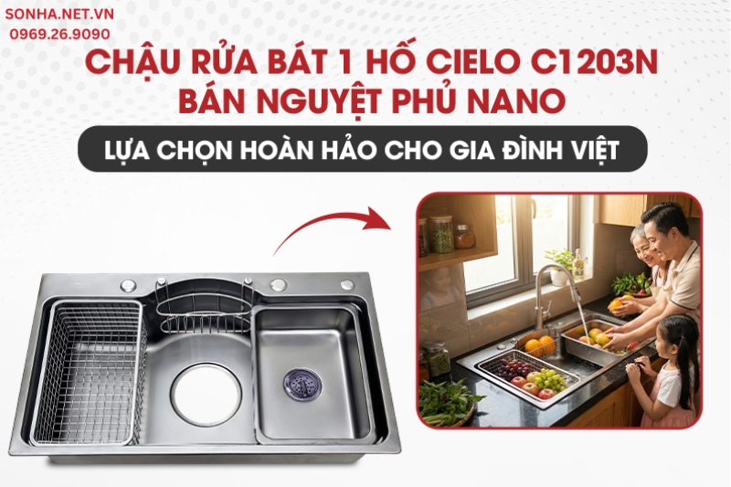 Chậu rửa b&aacute;t 1 hố b&aacute;n nguyệt Cielo C1203N cao cấp, bền bỉ