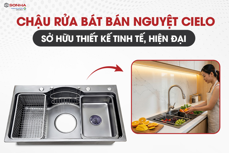 Chậu 1 hố Cielo sở hữu thiết kế hiện đại, tinh tế