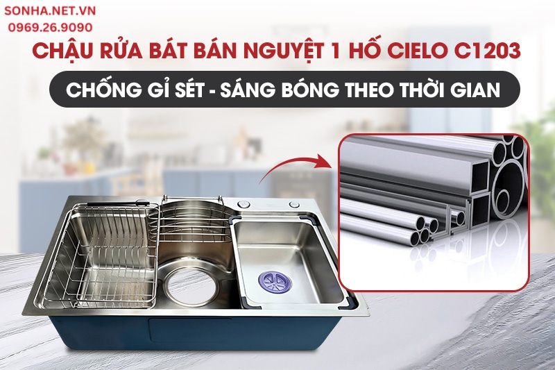 Chậu 1 hố bán nguyệt Cielo được làm từ inox 304 cao cấp
