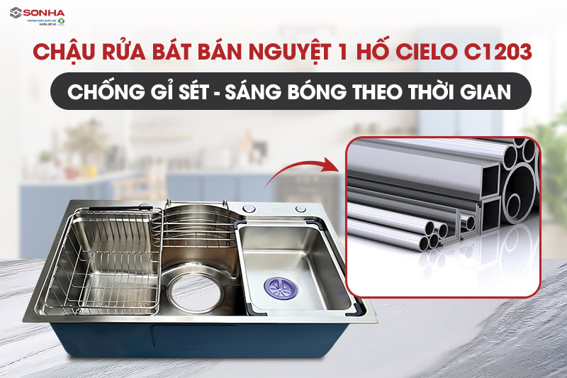 Chậu 1 hố b&aacute;n nguyệt Cielo được l&agrave;m từ inox 304 cao cấp