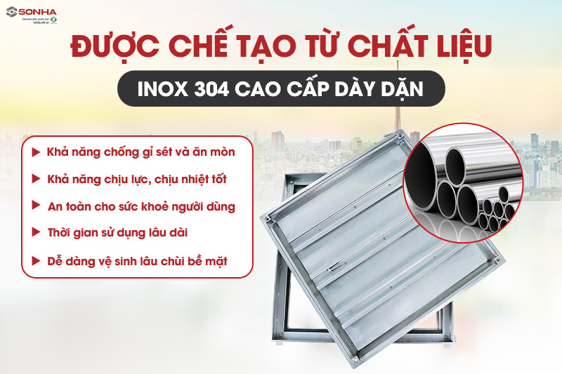 Nắp bể ngầm inox âm sàn K80T3 được sản xuất từ inox 304 chống ăn mòn