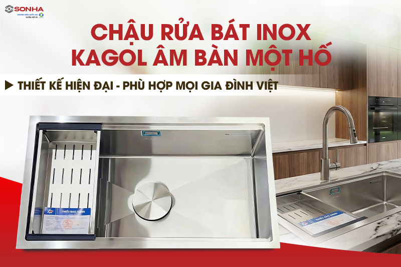 Chậu rửa b&aacute;t inox Kagol K8045BT &acirc;m b&agrave;n một hố hiện đại