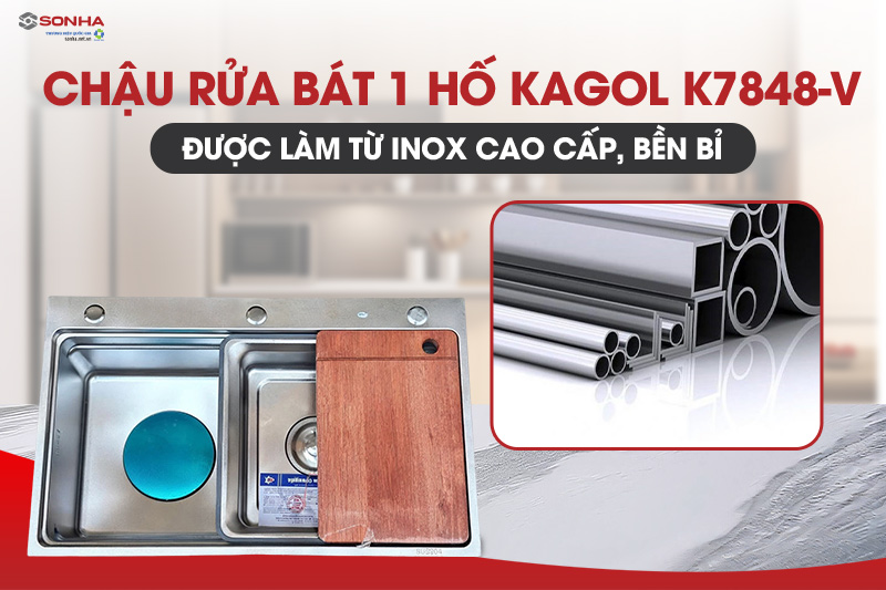 Chậu rửa b&aacute;t Kagol K7848 vu&ocirc;ng một hố được l&agrave;m từ inox 304 cao cấp