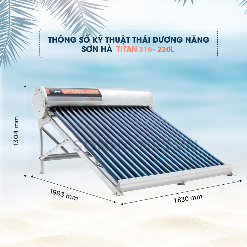 Thông số kích cỡ thái dương năng 220L