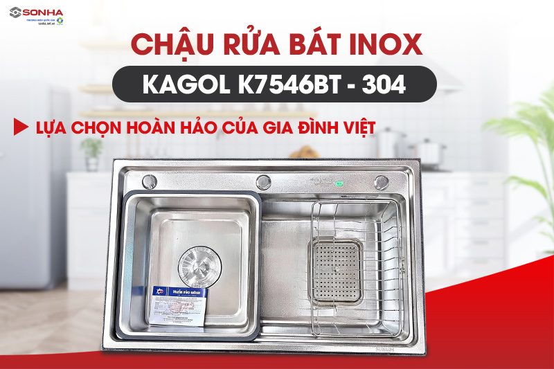 Chậu rửa bát 1 hố inox Kagol K7546BT-304 hiện đại