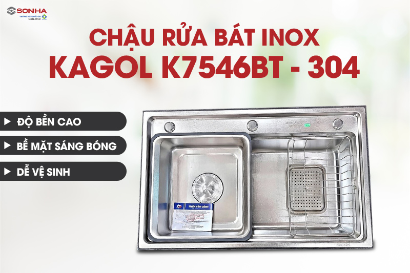 Chậu rửa bát inox Kagol K7546BT-304 khả năng chịu lực tốt