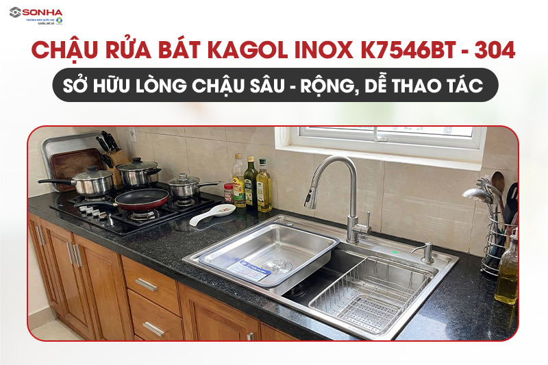 Chậu rửa bát inox Kagol K7546BT-304 khả năng chịu lực tốt