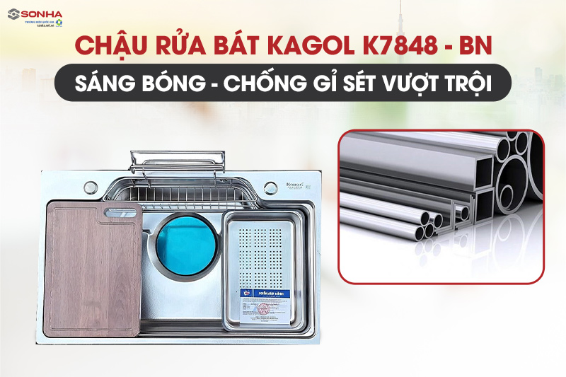 Chậu rửa bát 1 hố bán nguyệt K7848 được làm từ chất liệu inox 304 cao cấp