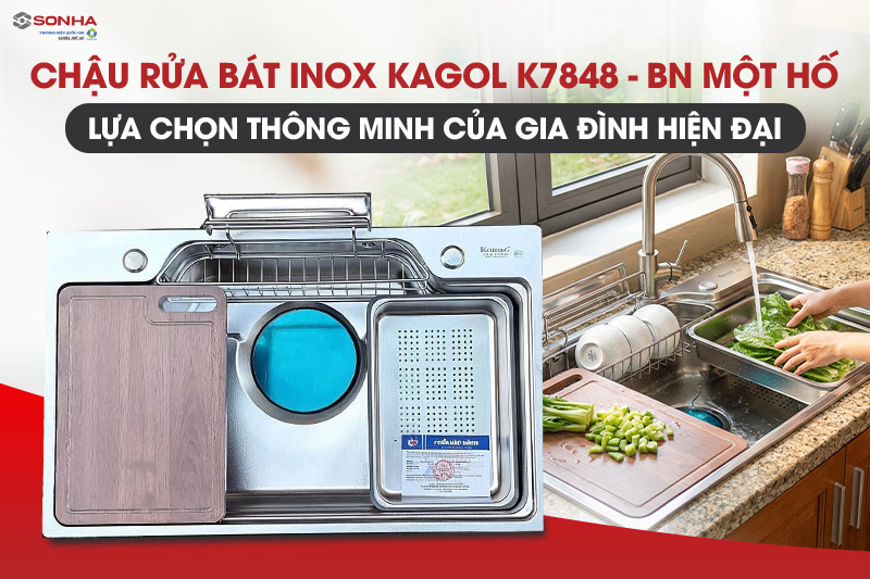 Chậu rửa bát inox Kagol K7848 một hố cao cấp, hiện đại