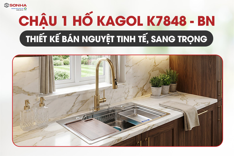 Chậu rửa bát 1 hố Kagol K7848-BN sở hữu thiết kế bán nguyệt tinh tế
