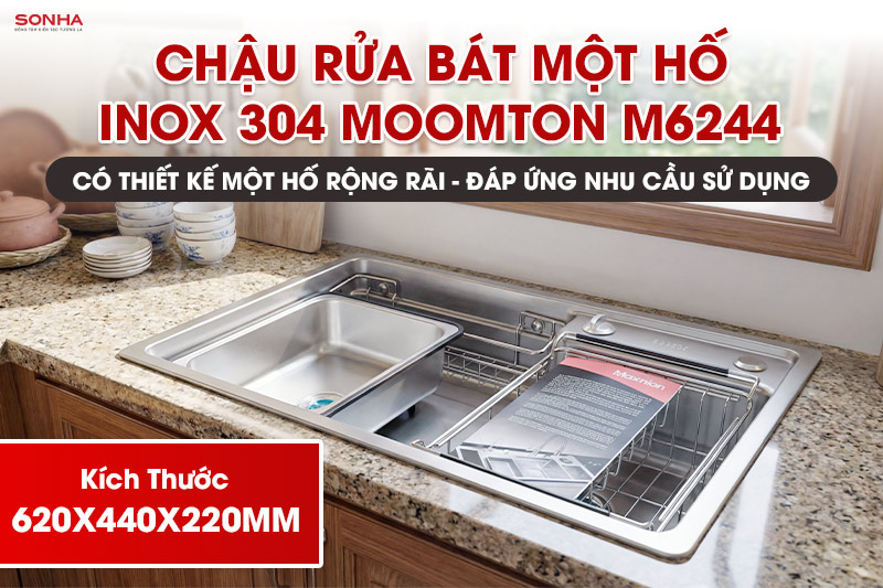 Bồn rửa ch&eacute;n inox 304 Moomton M6244 c&oacute; thiết kế một hố lớn rộng r&atilde;i