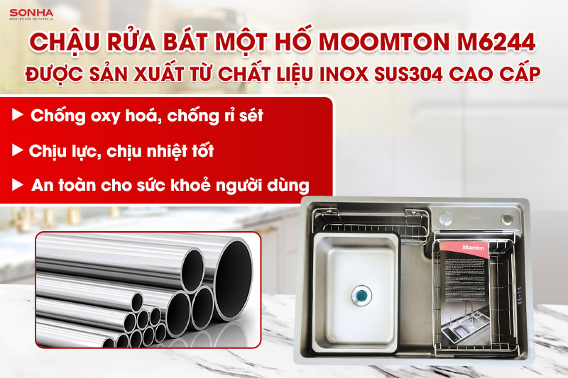 Chậu rửa b&aacute;t 1 hố Moomton M6244 được sản xuất từ inox SUS304