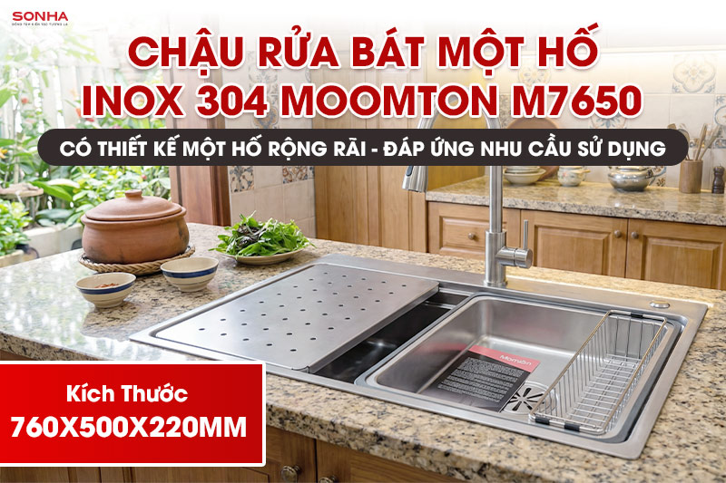 Chậu rửa b&aacute;t Moomton M7650 sở hữu thiết kế 1 hố rộng