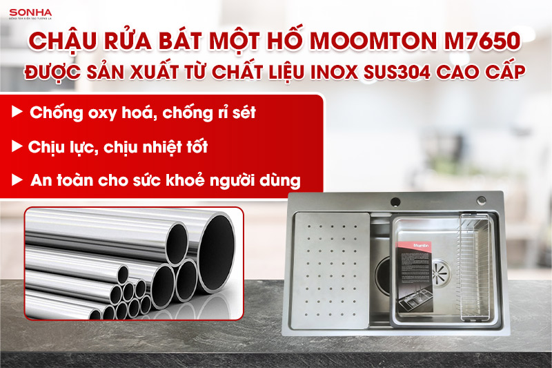 Bồn rửa ch&eacute;n Moomton M7650 được chế tạo từ chất liệu inox SUS304 cao cấp