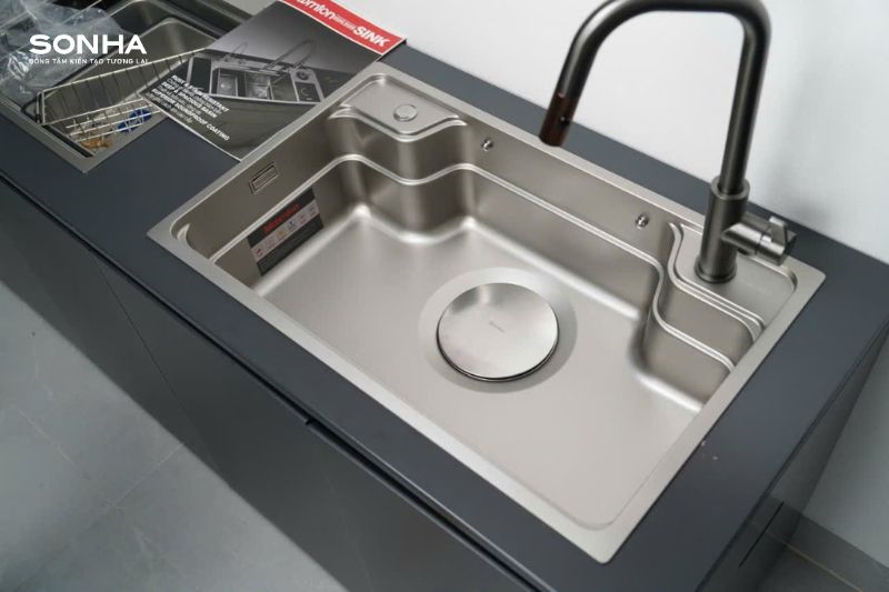 Ảnh thực tế Bồn rửa ch&eacute;n 1 hộc inox Moomton M7848