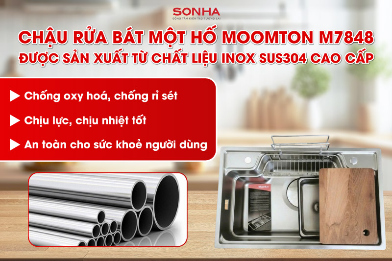 Bồn rửa ch&eacute;n một hộc Moomton M7848 được chế tạo từ inox SUS304