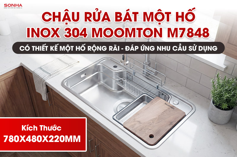 Chậu rửa b&aacute;t inox Moomton M7848 c&oacute; thiết kế 1 hố rộng