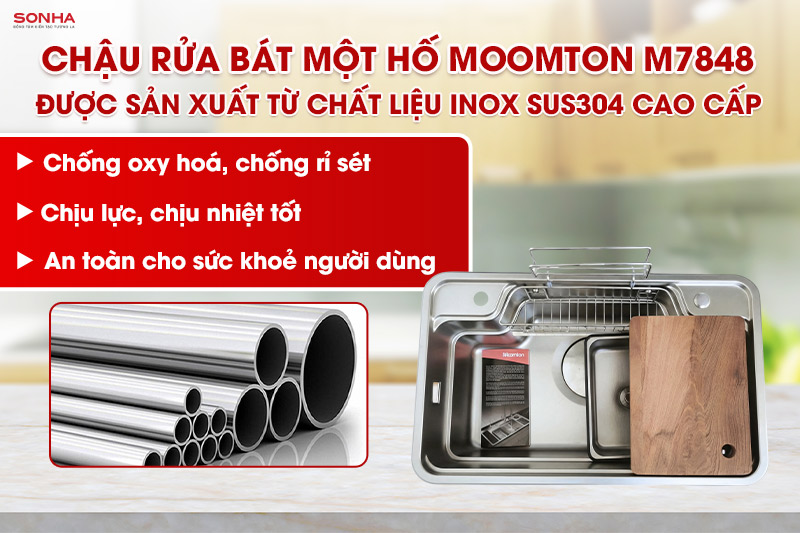 Bồn rửa ch&eacute;n một hộc Moomton M7848 được chế tạo từ inox SUS304