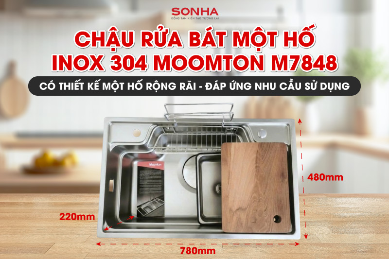 Chậu rửa b&aacute;t inox Moomton M7848 c&oacute; thiết kế 1 hố rộng