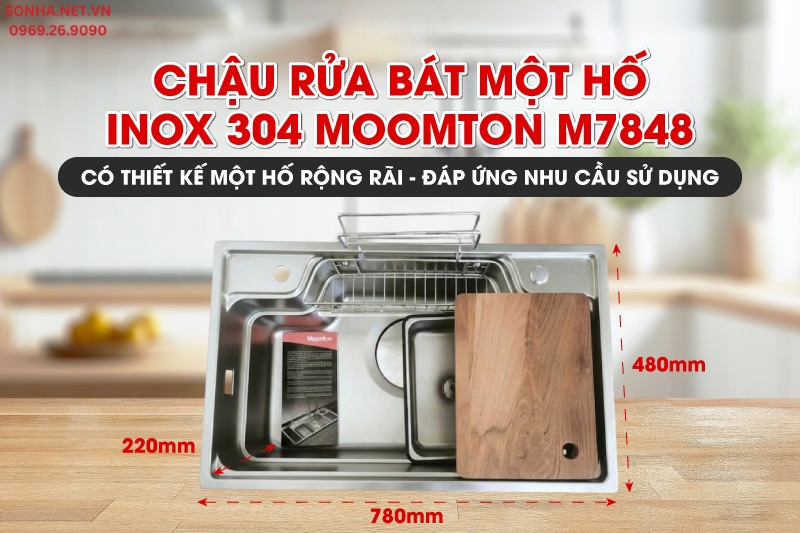 Chậu rửa bát inox Moomton M7848 có thiết kế 1 hố rộng