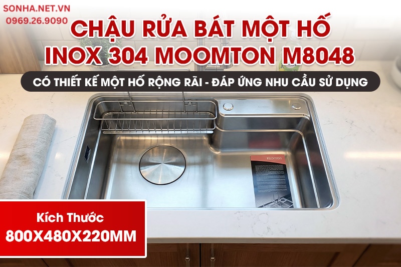 Chậu rửa bát inox Moomton M8048 có thiết kế 1 hố rộng