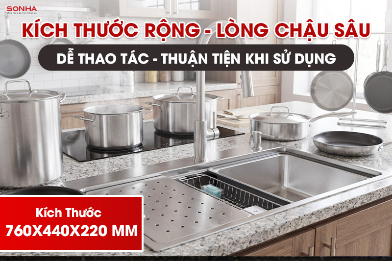 K&iacute;ch thước rộng r&atilde;i, l&ograve;ng chậu s&acirc;u dễ sử dụng, thao t&aacute;c