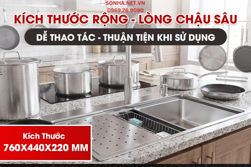 Kích thước rộng rãi, lòng chậu sâu dễ sử dụng, thao tác