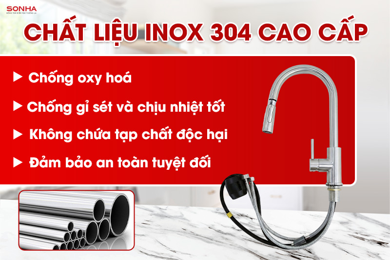 V&ograve;i rửa b&aacute;t n&oacute;ng lạnh MT378-1B được l&agrave;m từ inox 304 cao cấp