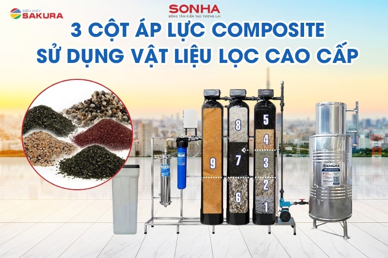 Lọc tổng 3 cột c&oacute; m&agrave;ng UF Sakura SKGKUF313MC sử dụng vật liệu lọc cao cấp