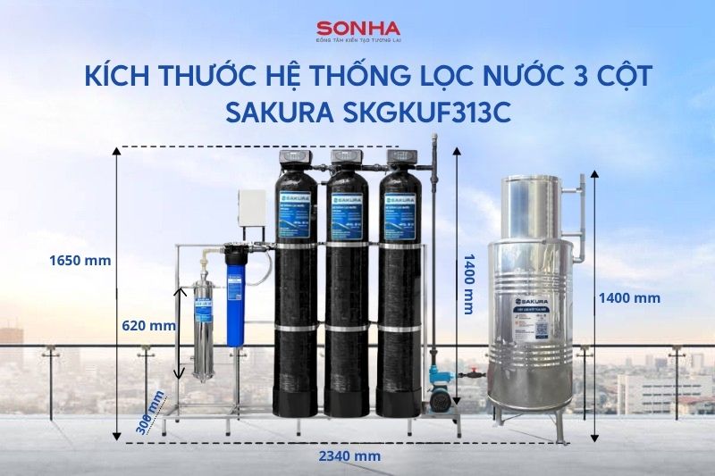 K&iacute;ch thước hệ thống lọc nước giếng khoan Sakura SKGKUF313C