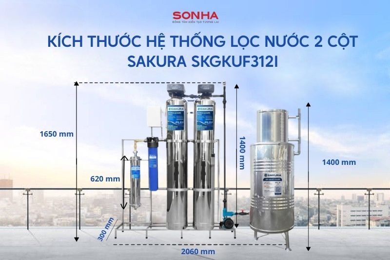 K&iacute;ch thước hệ thống lọc nước giếng khoan Sakura SKGKUF312I