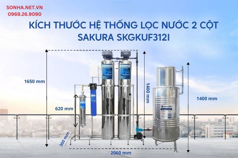 K&iacute;ch thước hệ thống lọc nước giếng khoan Sakura SKGKUF312I