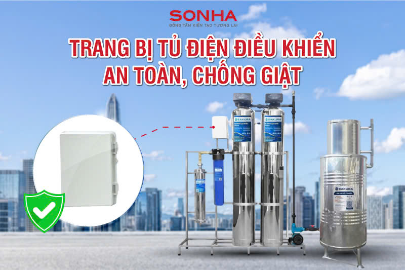 Lọc tổng giếng khoan 2 cột inox Sakura SKGKUF312I được trang bị tủ điện