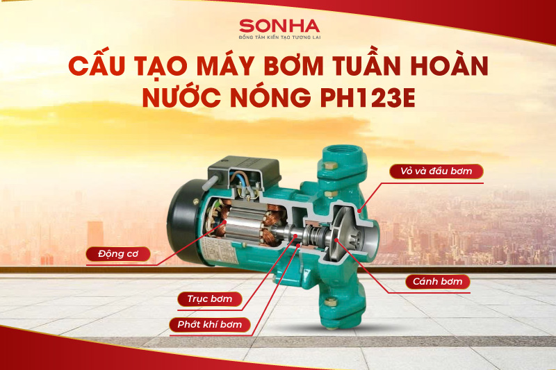 Cấu tạo máy bơm tuần hoàn nước nóng PH123E