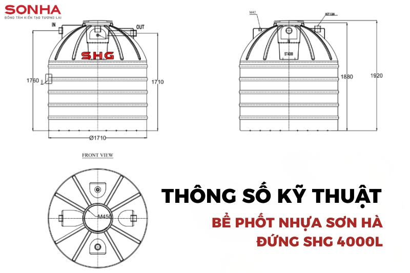 Th&ocirc;ng số k&iacute;ch thước bể phốt nhựa đứng SHG 4000L