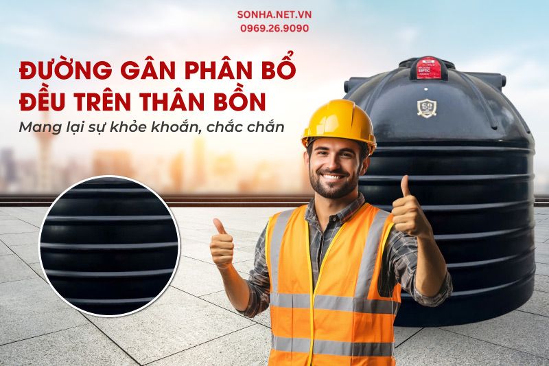 Thân bồn septic Sơn Hà được thiết kế các đường gân chắc chắn