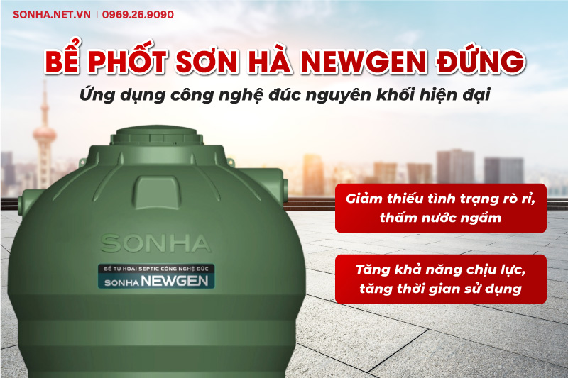 Bể phốt Sơn H&agrave; NEWGEN đứng 2000L được sản xuất theo c&ocirc;ng nghệ đ&uacute;c nguy&ecirc;n khối
