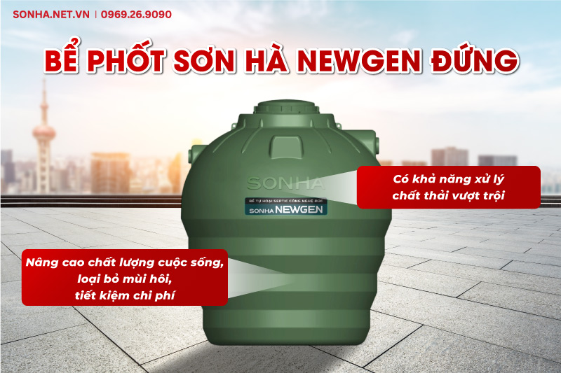 Bể phốt Sơn H&agrave; NEWGEN 2000L đứng c&oacute; khả năng xử l&yacute; chất thải hiệu quả