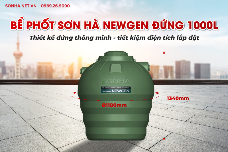 Bồn tự hoại septic Sơn H&agrave; NEWGEN 1000L c&oacute; thiết kế đứng nhỏ gọn