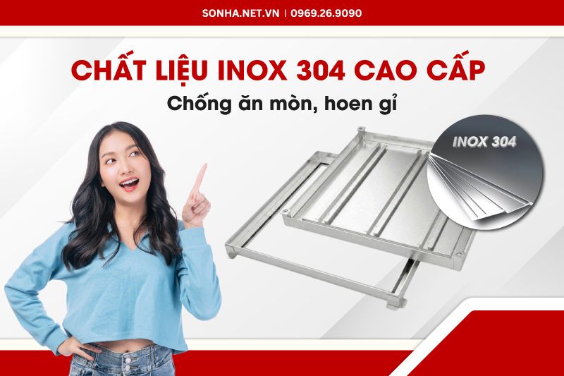 Nắp bể ngầm inox Sakura S45T2VM được sản xuất từ inox SUS304