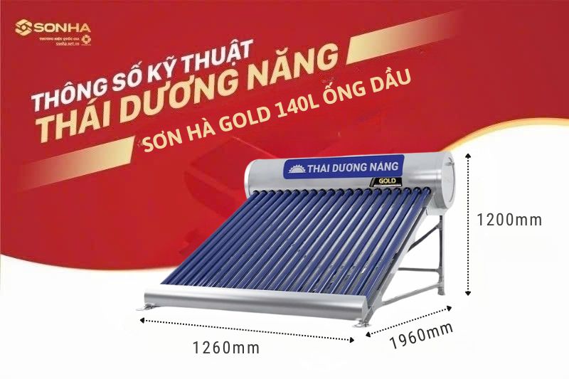 Thông số kích thước thái dương năng gold 140L ống dầu F58